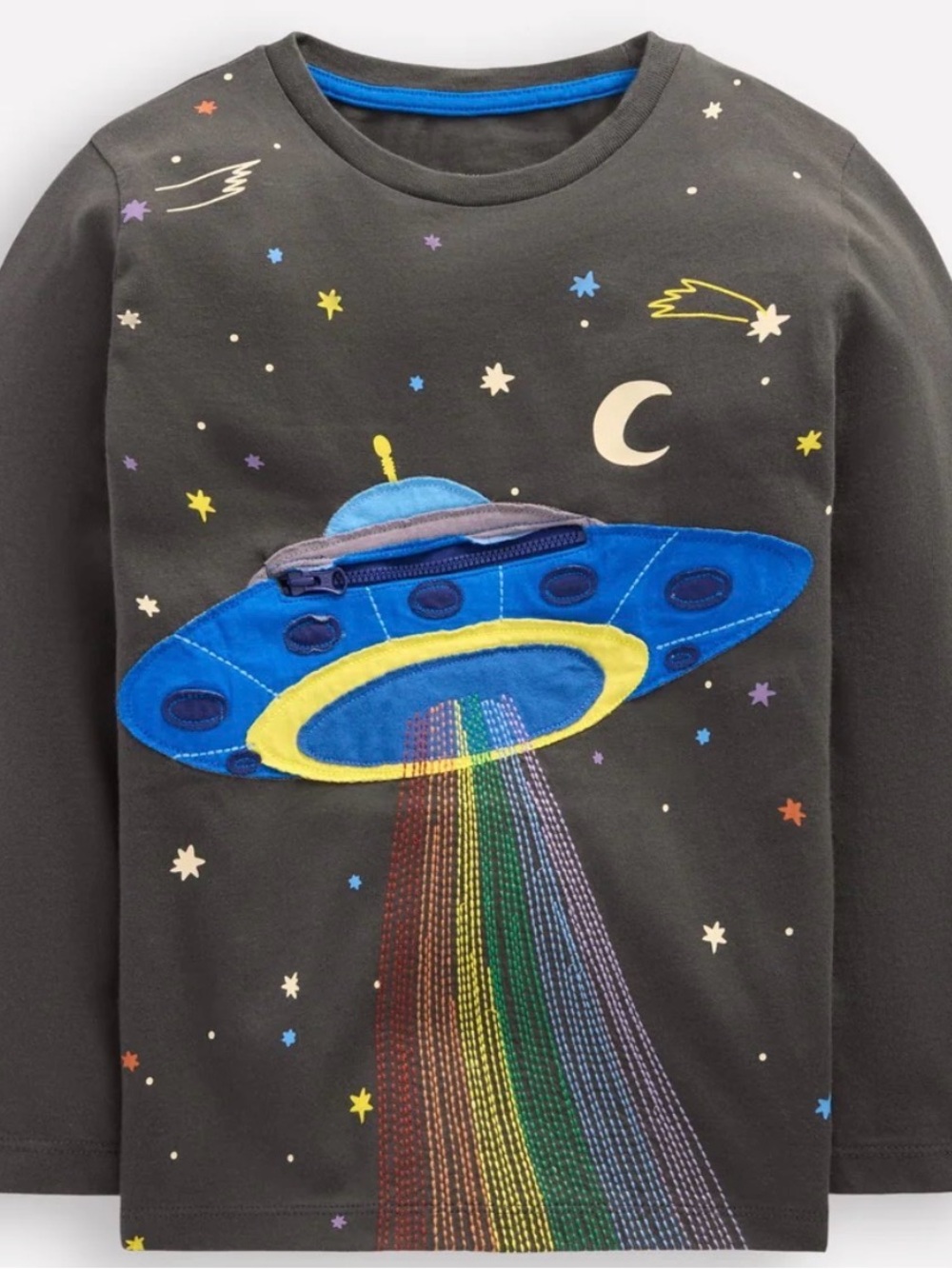 Mini Boden Phantom UFO Zip Detail Appliqué Shirt, sz 5-6Y
